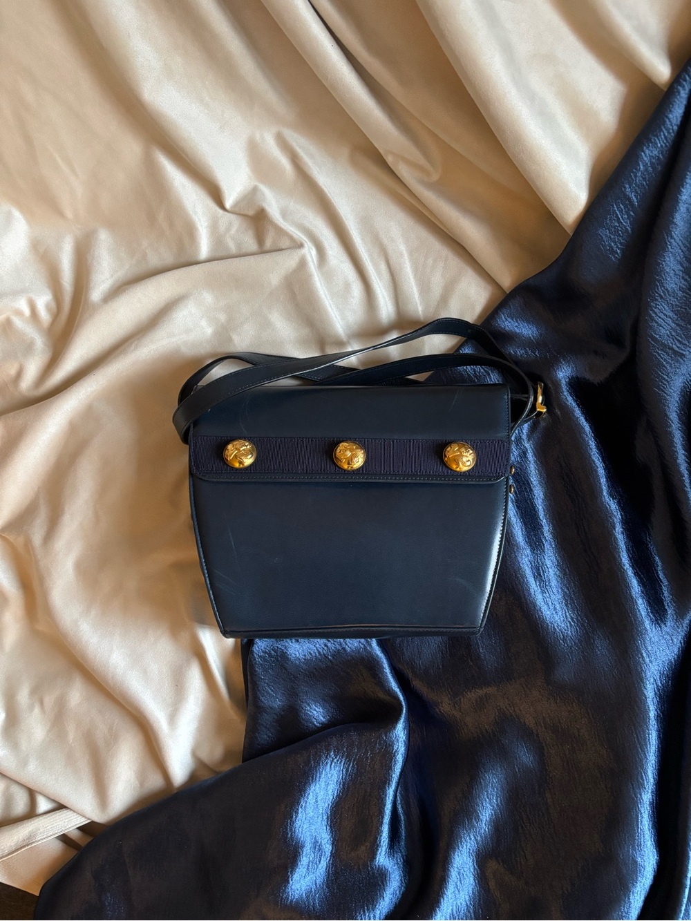 Salvatore Ferragamo Black Leather Mini Crossbody with Gold Buttons